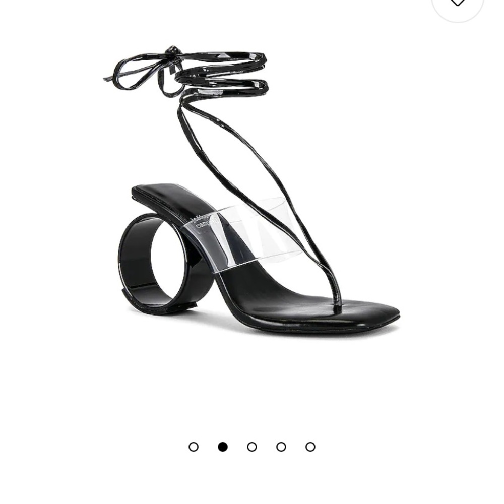 Jeffrey Campbell Nonagon Black Patent Sandal with Cylindrical Heel. Size 6.